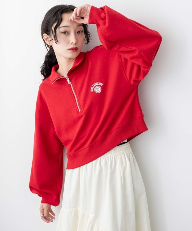 WEGO ハーフジップショートスウェット レッド