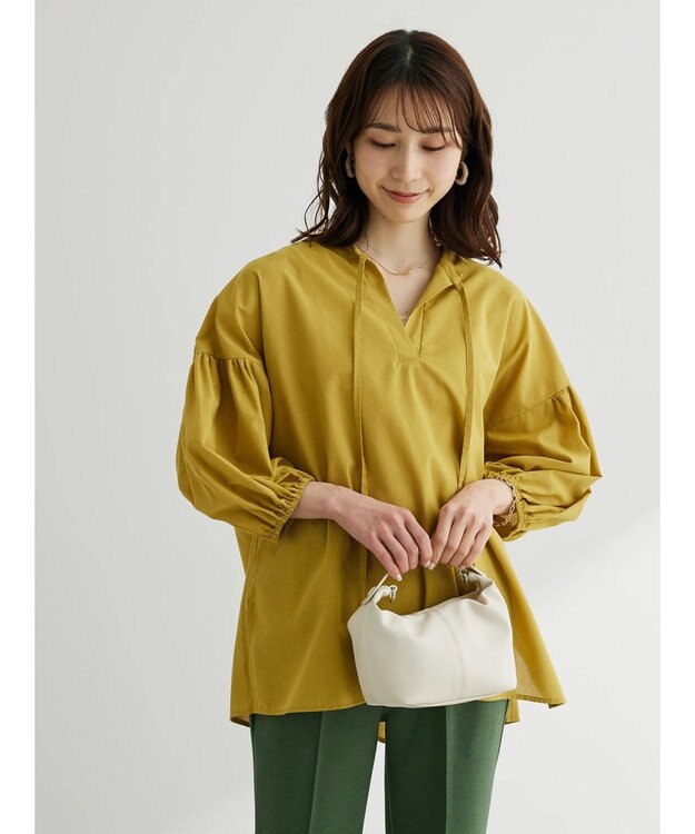 Green Parks 綿麻混紐付きデザインブラウス Yellow