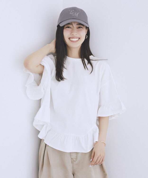 earth music&ecology ピグメントフリルTシャツ Off White