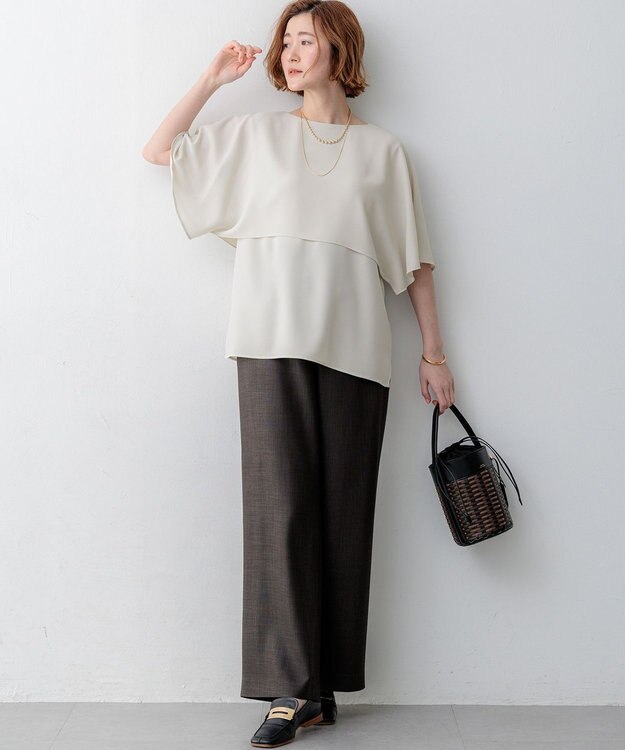 23区 【新色追加】ストレッチジョーゼット  ケープデザイン カットソー ベージュ系