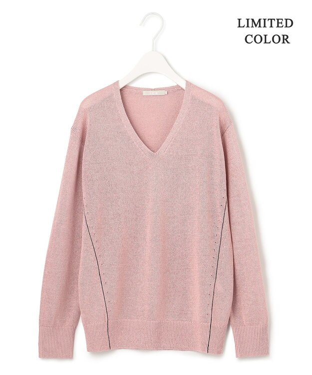 ICB 【WEB限定カラーあり・洗える】ペーパーブレンドシャインニット Vネックプルオーバー ピンク系［WEB限定］