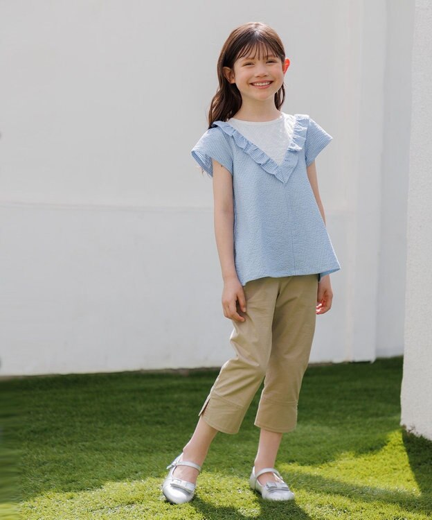 組曲 KIDS 【110-140㎝】サッカーストライプ ブラウス サックスブルー