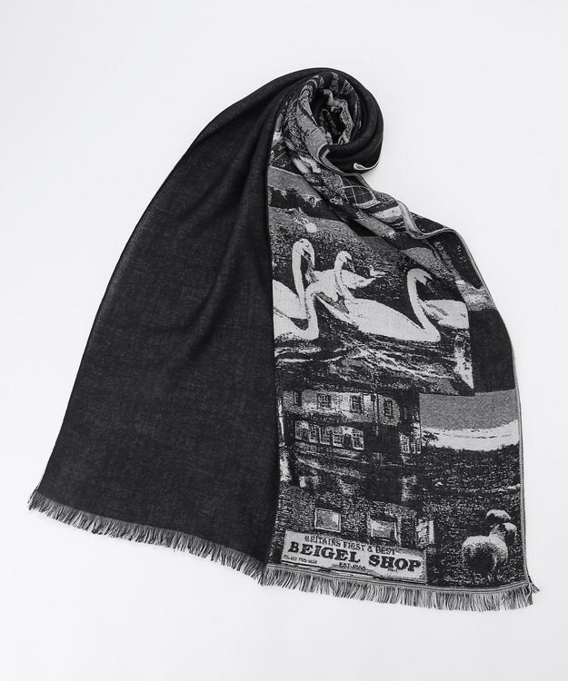 JOSEPH HOMME シルクカシミヤストール　グラフィックロンドン ブラック系5