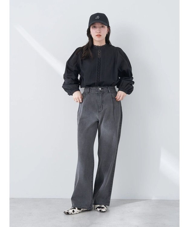 earth music&ecology タックルーズデニムパンツ Black