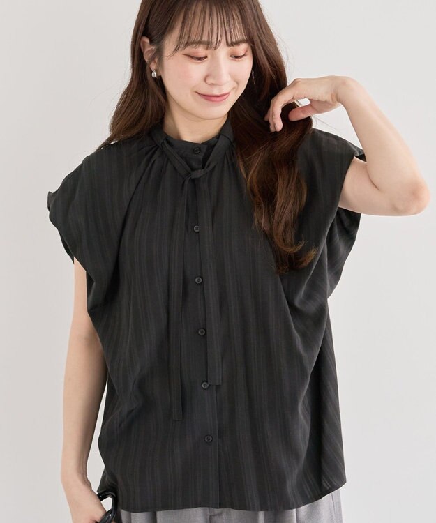 Green Parks ・ＥＬＥＮＣＡＲＥ　ＤＵＥ　ボウタイフレンチブラウス Black