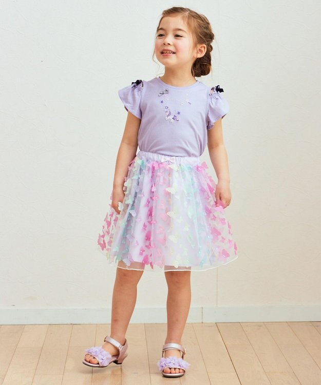 ANY KIDS 刺繍 オン・オフショルダー Tシャツ ラベンダー