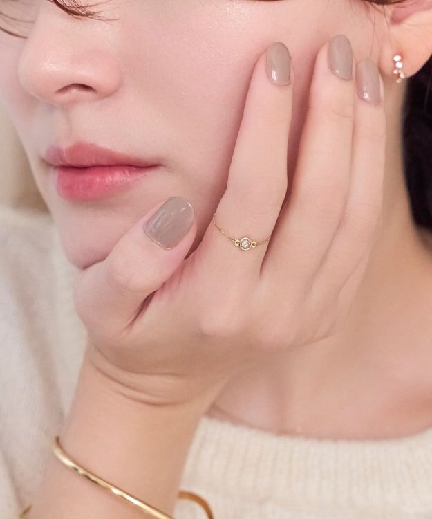 Phoebe ≪サイズ調整可能≫【金属アレルギー対応】プチベゼルストーンチェーンリング　ゴールド ゴールド