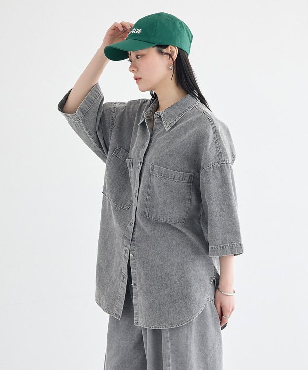 earth music&ecology 5分袖デニムシャツ Black