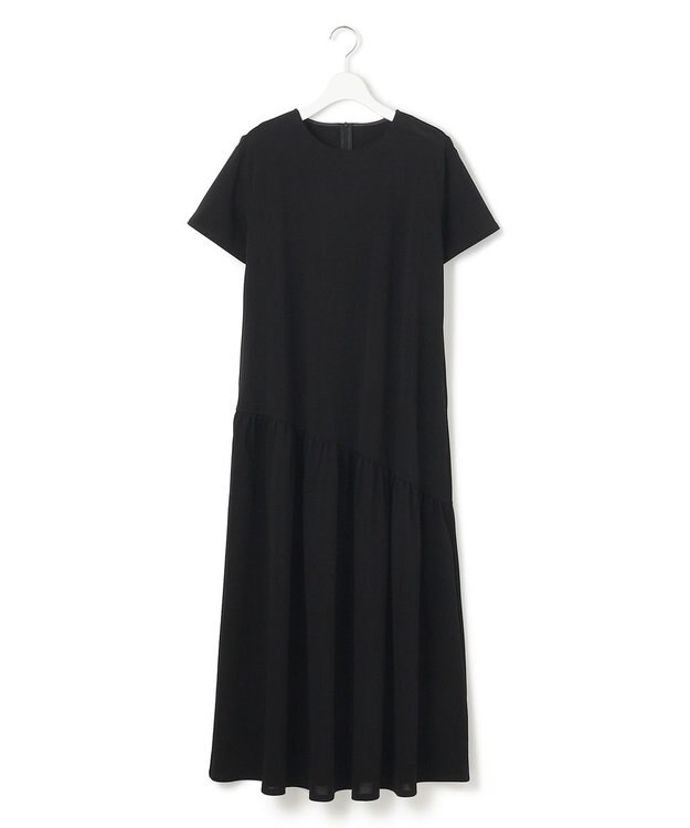 23区 L 【Oggi8月号掲載/接触冷感/洗える】ツイストコットンプレーティング ティアードワンピース ブラック系