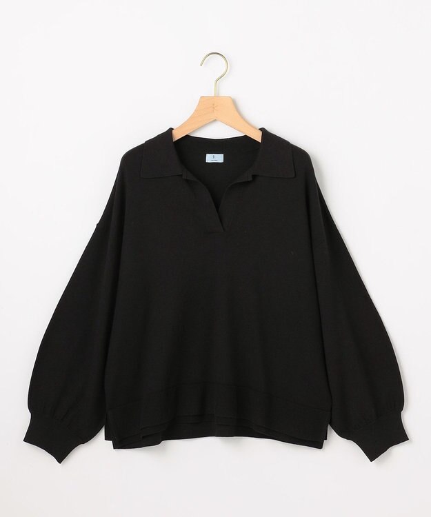 組曲 S 【加藤ローサさん着用】ポロ襟ストレッチニット ブラック系