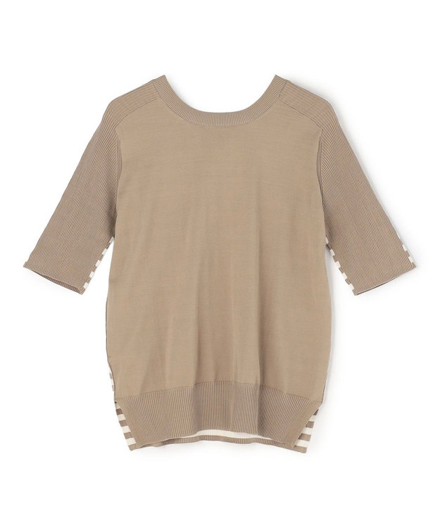 BEIGE， JULIE / コットンシルク 2WAY半袖ニット Ecru×Taupe