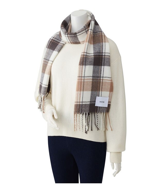 MOONBAT estaa パフィーラメマフラー ウォームチェック／手洗い可 チャコールグレー