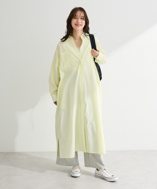 Green Parks ＵＶカットシャツワンピース Stripe Yellow