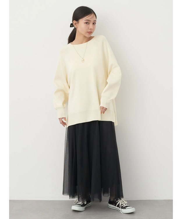 earth music&ecology サイドスリットルーズチュニック Ivory