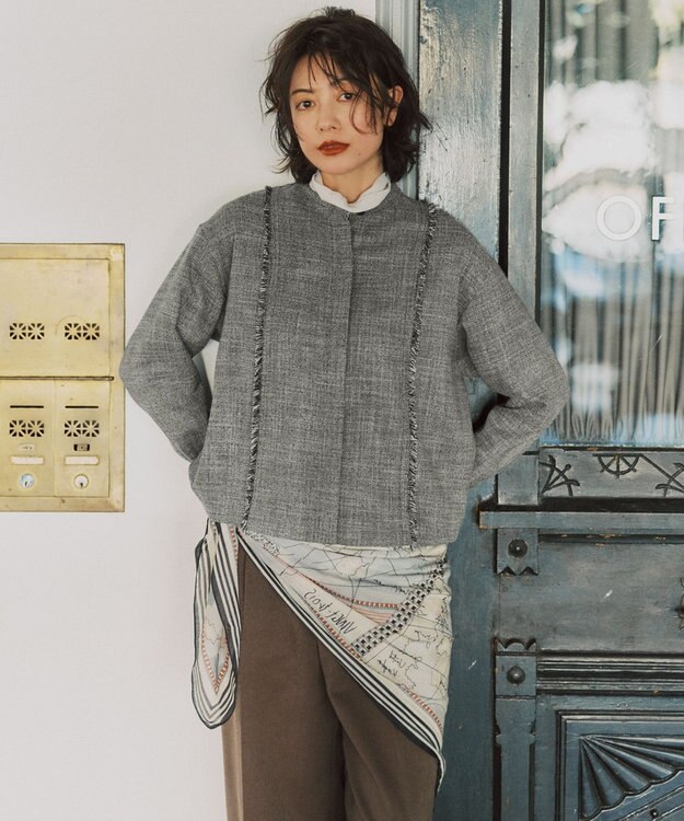 ICB ライトスラブツイード シャツジャケット ブラック×オフホワイトミックス