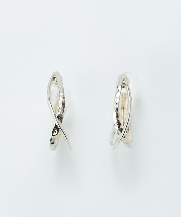 Phoebe 〈シリーズ累計販売10000点突破！〉〈痛くないシリーズ/金属アレルギー対応〉クロスフープクリスタルループフィットイヤリング　シルバー シルバー