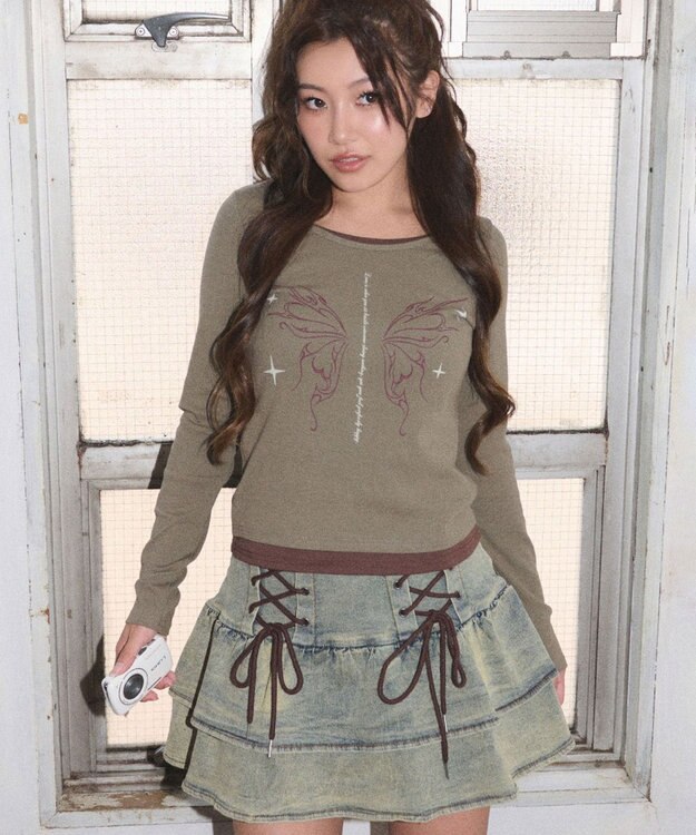 WEGO レイヤードグラフィックTOP カーキ