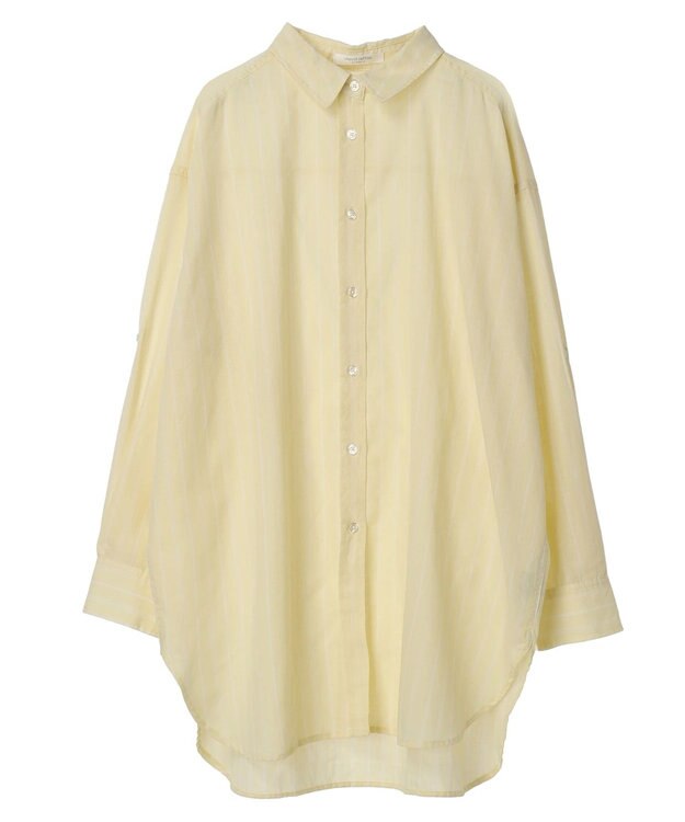Green Parks 綿麻混タブ付オーバーサイズシャツチュニック Yellow