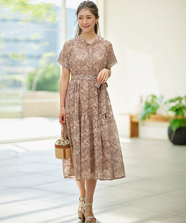 組曲 S 【WEB限定】フラワーボーダージャガードプリント ワンピース アプリコットベージュ系5