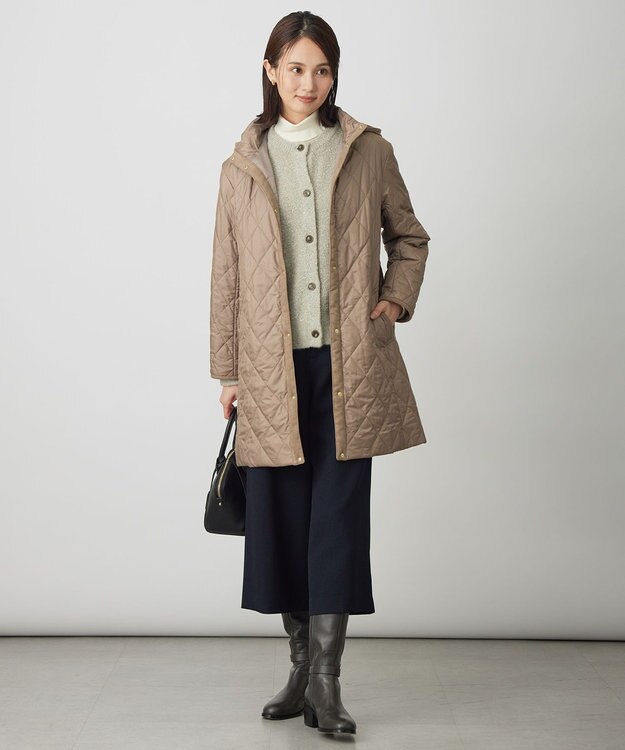 J.PRESS LADIES S 【WEB限定カラーあり・2way】コンパクトタフタキルティング  フーデッド コート ベージュ系