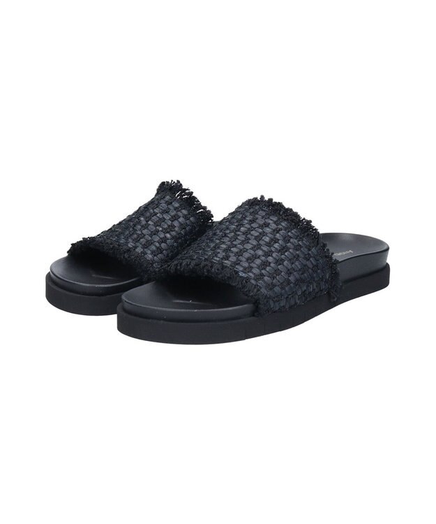 INTER-CHAUSSURES 【ANGEL ALARCON】フットベッドラフィアスライドサンダル ブラック雑材