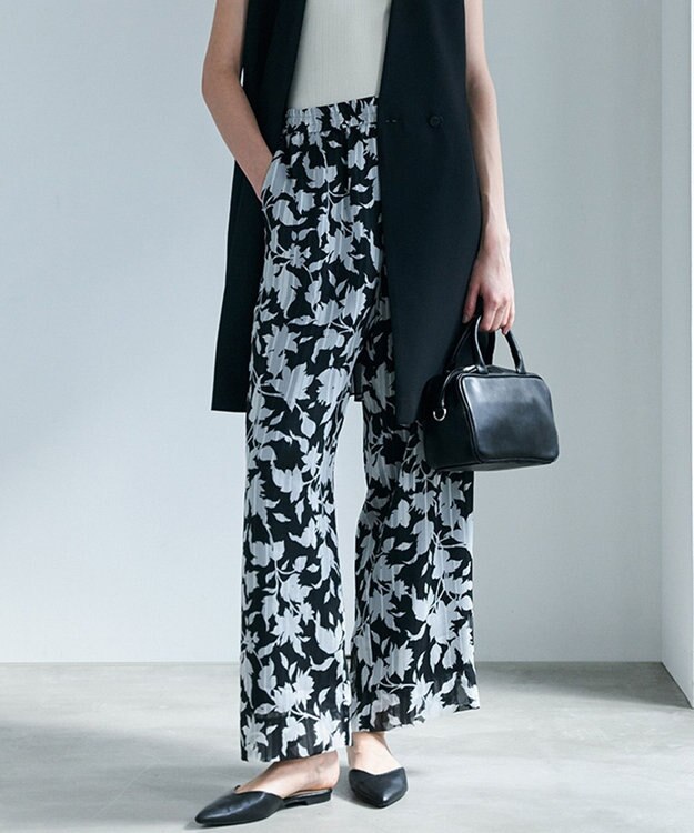 ICB 【30th ANNIVERSARY】 アーカイブフラワープリント ワイドパンツ ブラック×オフホワイト