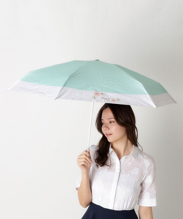 MOONBAT 【WEB限定/一級遮光99.99%】晴雨兼用折りたたみ日傘 ポール&ジョー(PAUL & JOE ACCESSOIRES)クリザンテーム/バイカラー 雨の日OK 遮熱 簡単開閉 UV 晴雨兼用 ミントグリーン