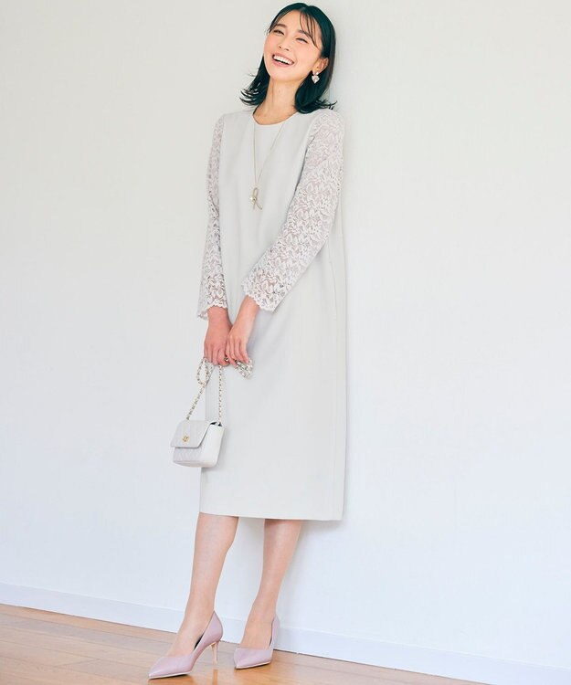 23区 【洗える】トリアセダブルジョーゼット ワンピース ベージュ系