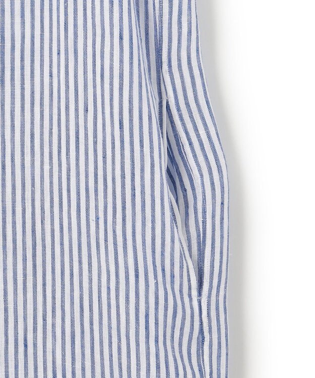 23区 【洗える】LIBECO ノースリーブ シャツ ワンピース ブルーストライプ