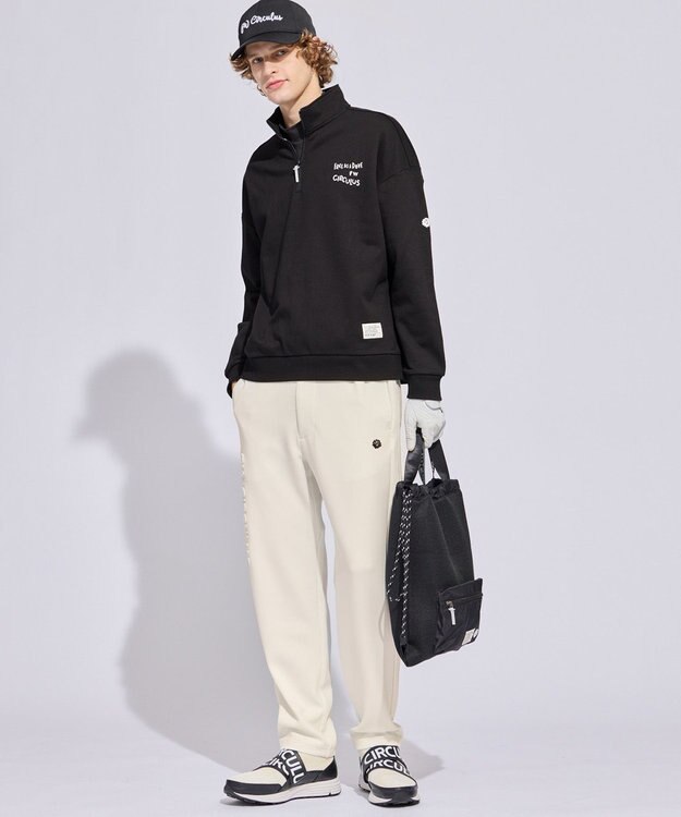 PW CIRCULUS 【MEN】ハーフジップ 裏毛スウェットトップス ゴルフ ブラック系