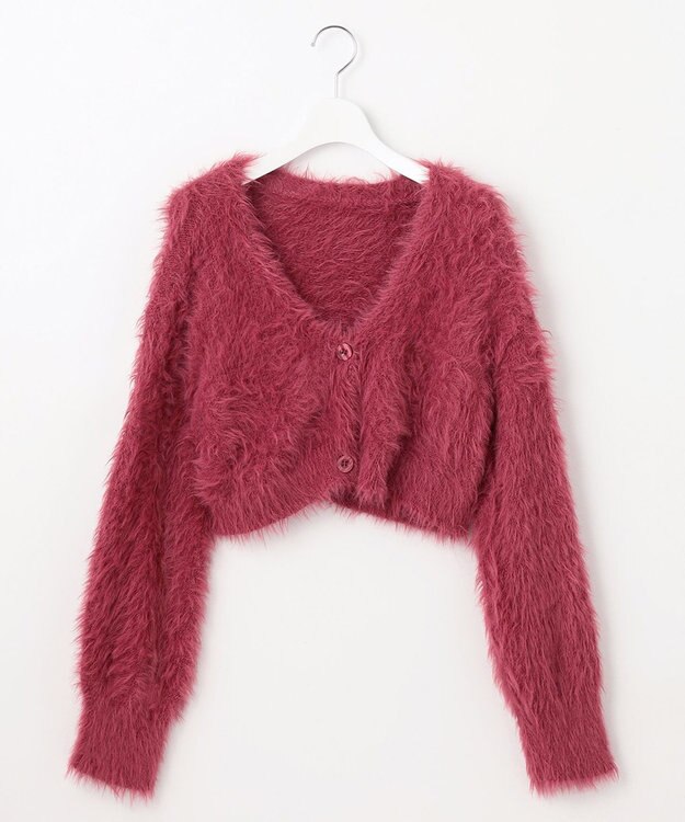 Feroux 【洗える】シャギーショート カーディガン レッド系