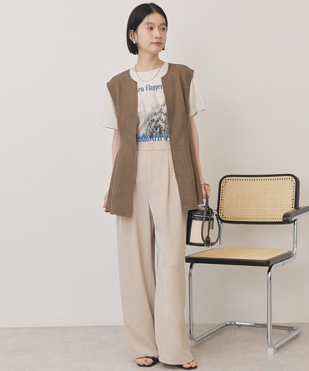 AMERICAN HOLIC 【イージーケア】リネンライクペプラムベスト Brown