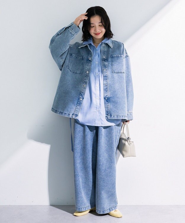 Green Parks 脇シャーリングシャツ Stripe Blue