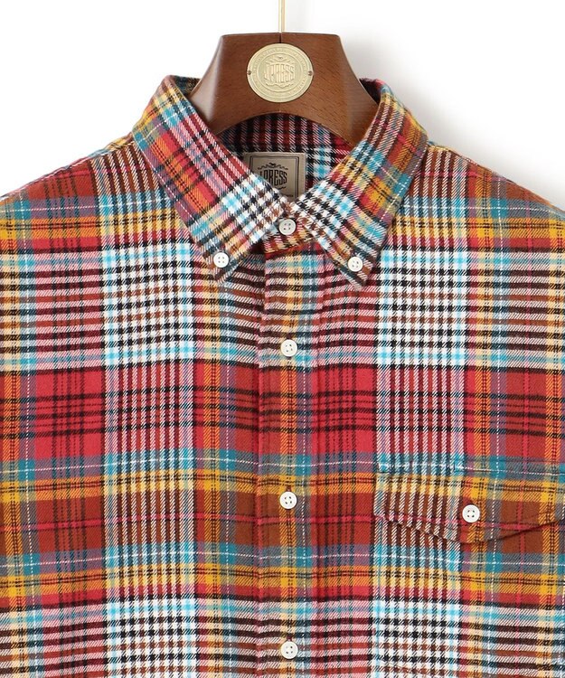 J.PRESS MEN 【KING SIZE】コットンネル マルチチェックシャツ/B.D レッド系3