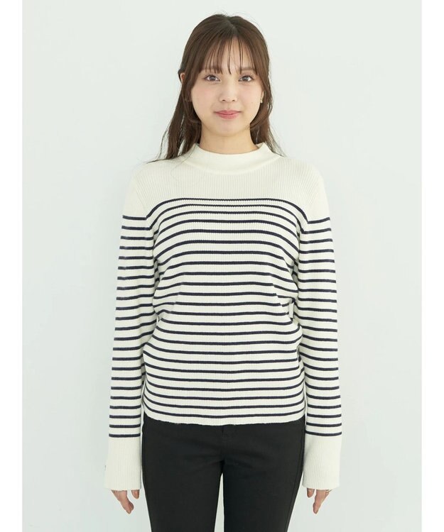 earth music&ecology ゴールド釦スリーブリブプルオーバー Border