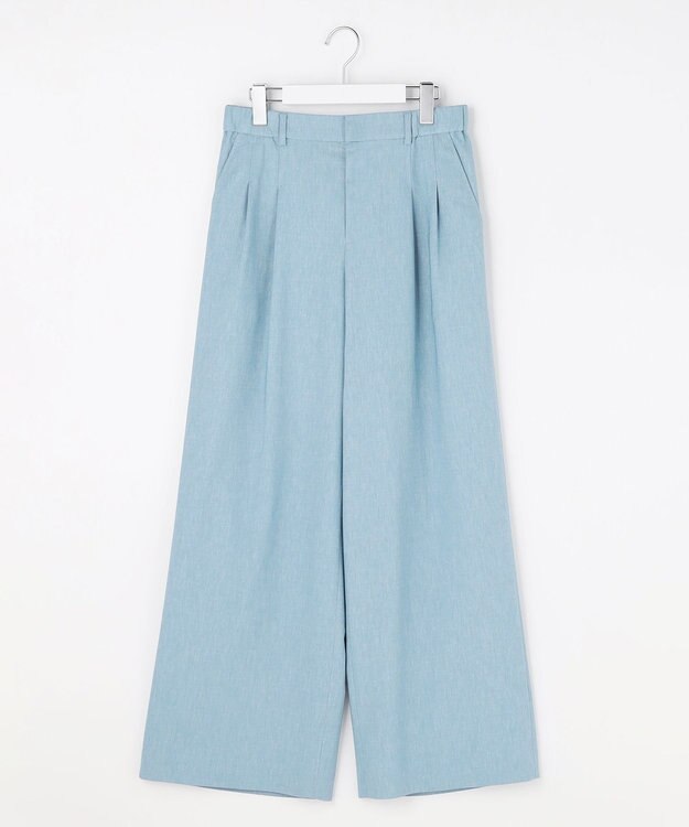 自由区 【セットアップ対応・楽チンキレイ見え】ソフトリネンダンガリーワイド パンツ サックス