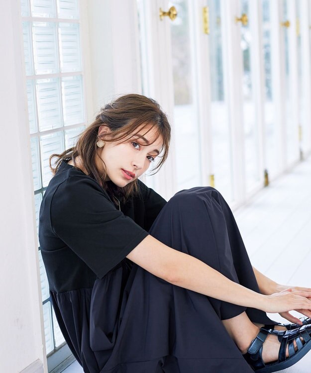 Tiaclasse 【洗える】切替マキシワンピース ネイビー