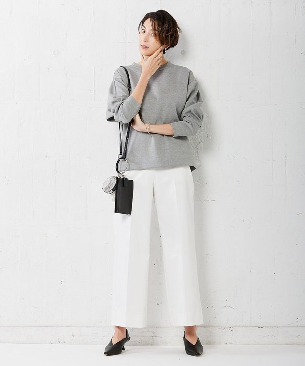 ICB 【洗える】T/Cストレッチサテン ワイドパンツ オフホワイト系