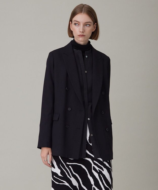 ICB 【洗える】ウール2WAYストレッチ ダブルブレストジャケット ブラック系