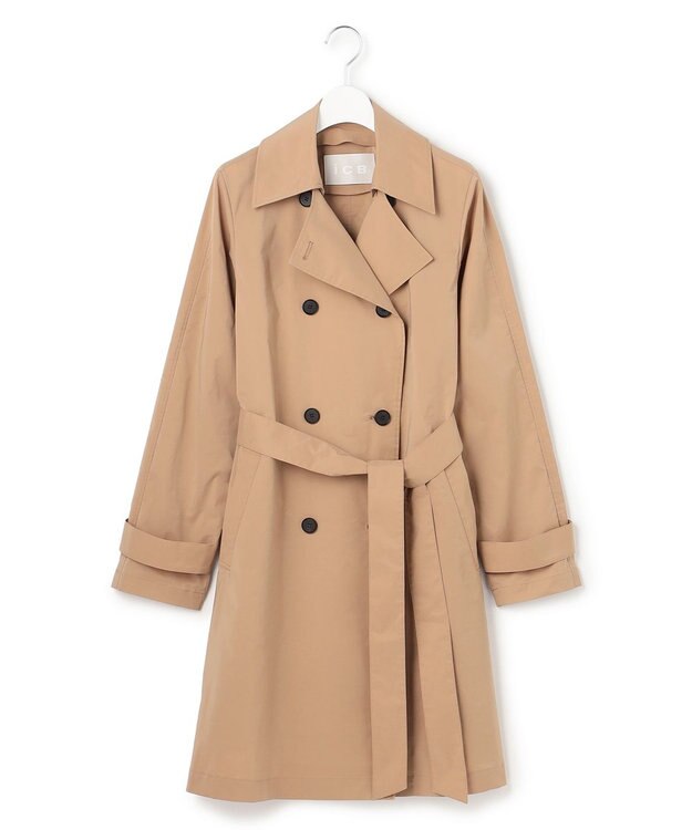 ICB 【2WAY仕様】メモリーストレッチタフタ トレンチコート アプリコットベージュ