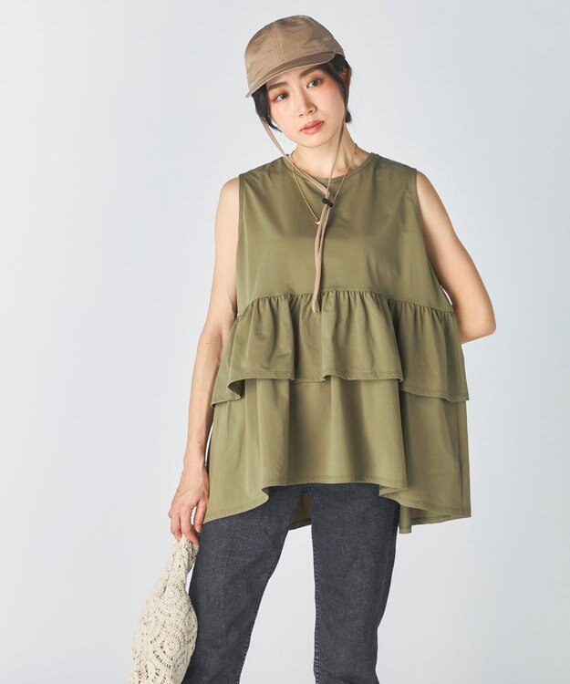 OP／FILA 【Ocean Pacific】らくティブ｜ティアードフリルデザインタンクトップ カーキ