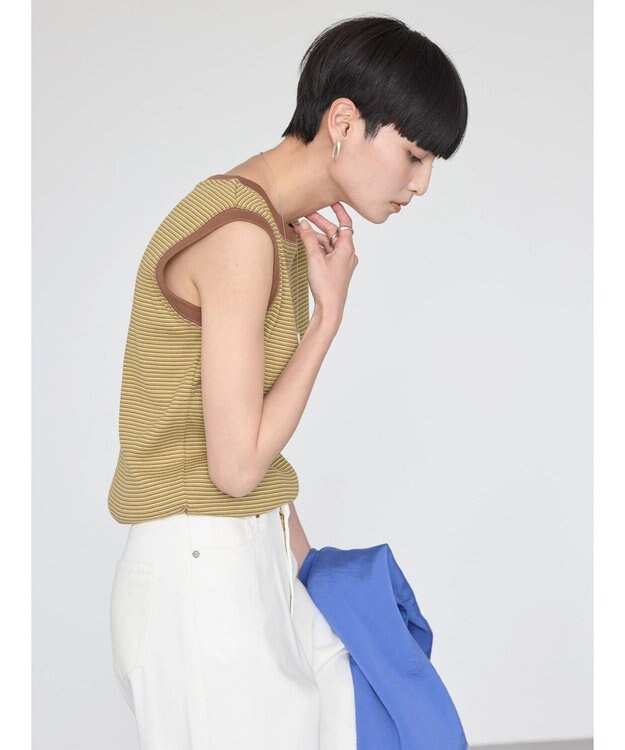 AMERICAN HOLIC ミジンボーダーノースリーブカットプルオーバー Brown