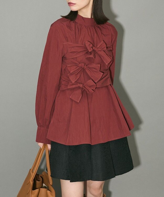 Green Parks リボンデザインハイネックブラウス Terracotta