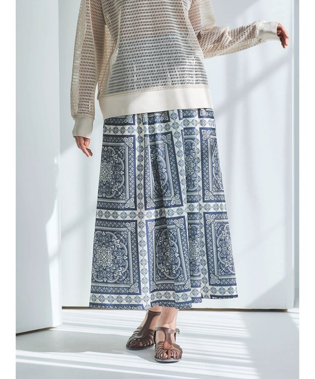 Green Parks ■ＥＳＣＡＲ　スカーフパネルｐｔギャザースカート Navy