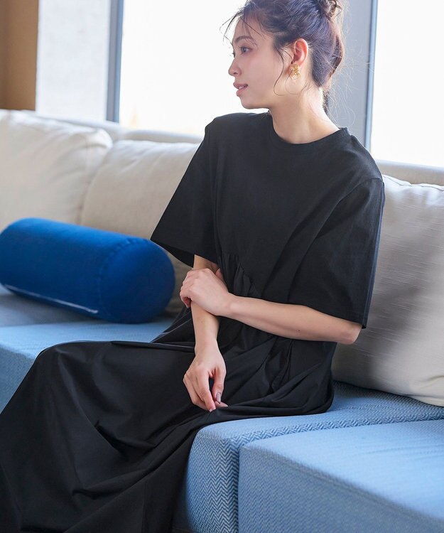 Tiaclasse 【洗える】切替マキシワンピース ブラック