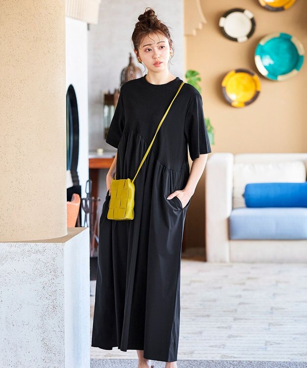 Tiaclasse 【洗える】切替マキシワンピース ブラック