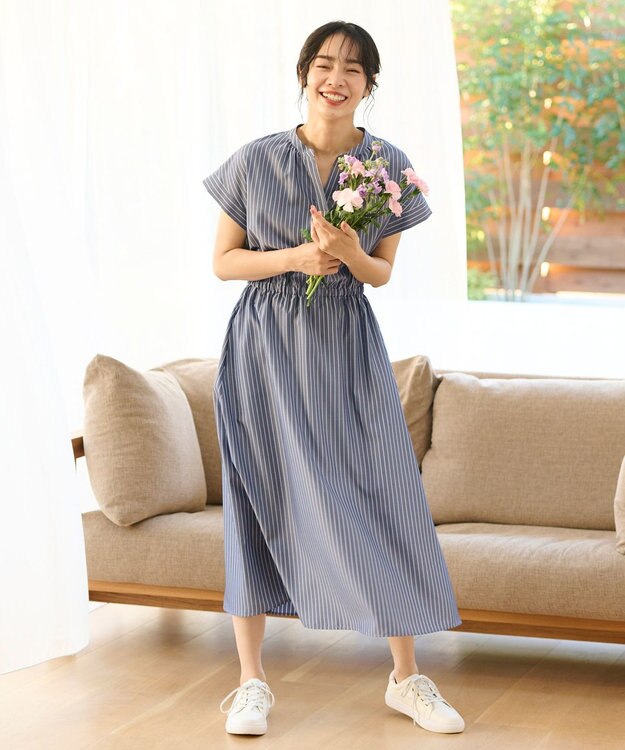 ANY 【UVケア・接触冷感・吸水速乾】ラク映え スキッパーワンピース ネイビー系