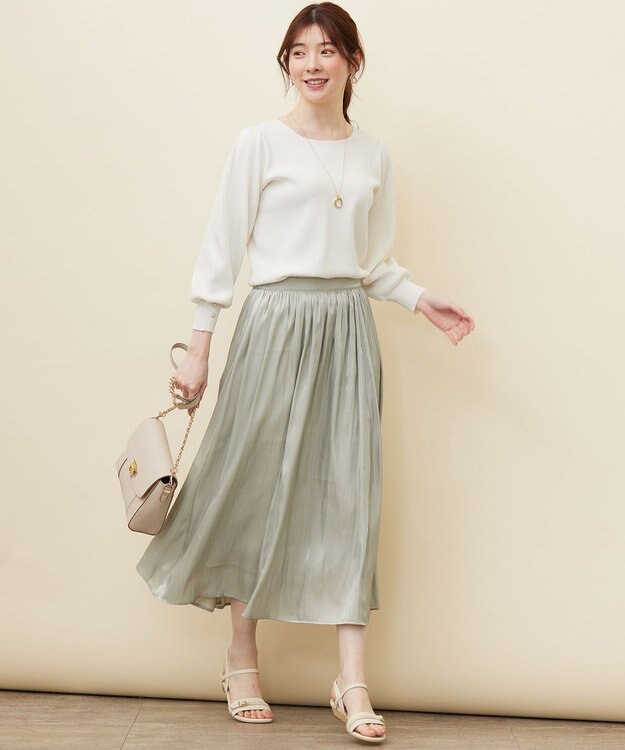 ANY SIS 【洗える】オーロラギャザー スカート ライトグリーン系