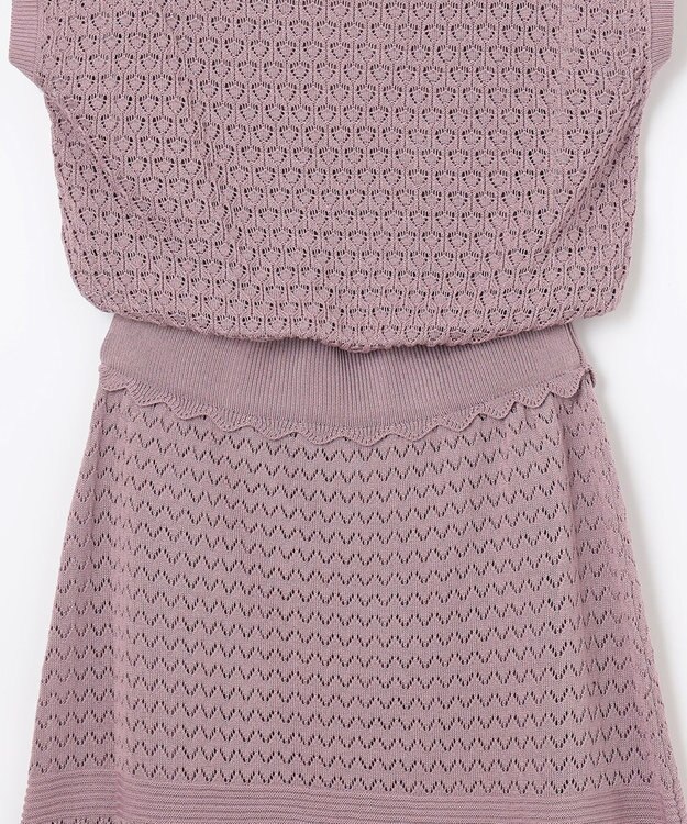 Feroux 【洗える】透かし編みニット ワンピース ライラック系