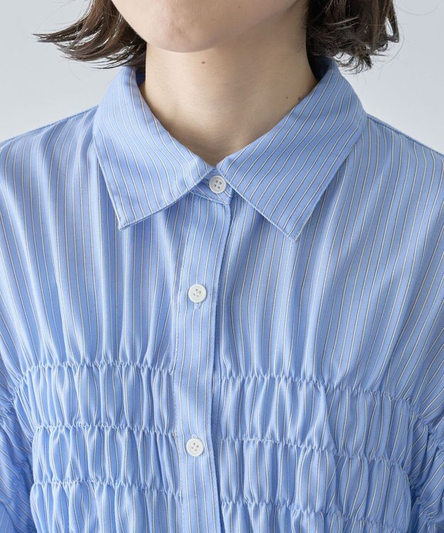 Green Parks 脇シャーリングシャツ Stripe Blue